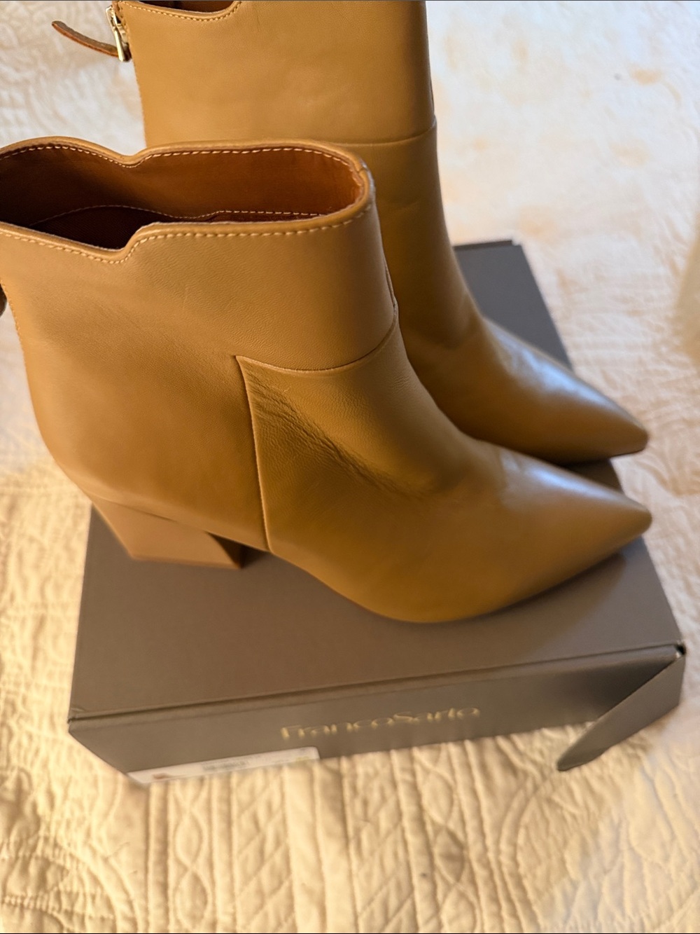 Franco Sarto Camel/Tan Pointed Leather Ankle Booties SZ 9.5. NIB